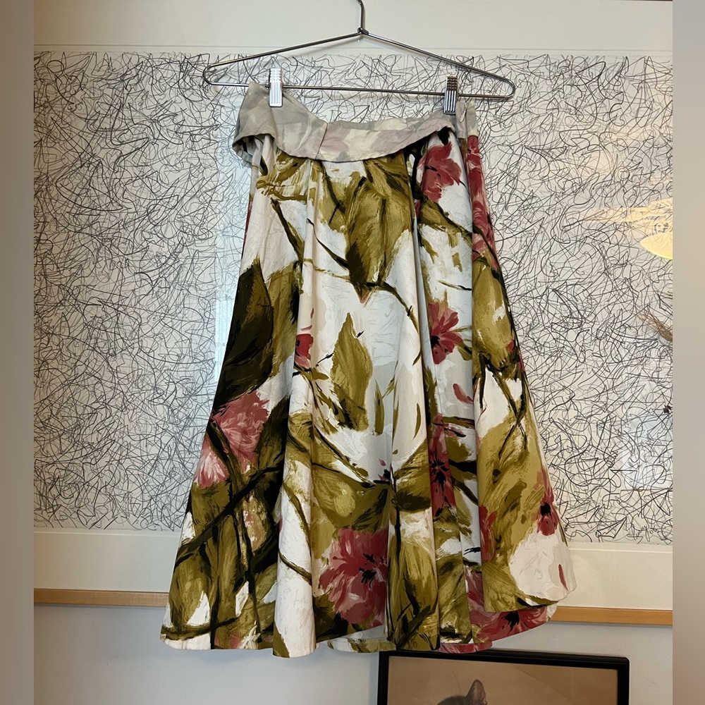 Dries Van Noten Floral Midi Skirt in White, Olive & Rose